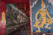 Bangkok Grand Palace, murals of the gallery of the Wat Phra Kaew, Totsakiriton yak character in the Ramakien with small elephant trunk-like nose the younger twin brother of Totsakiriwan. 